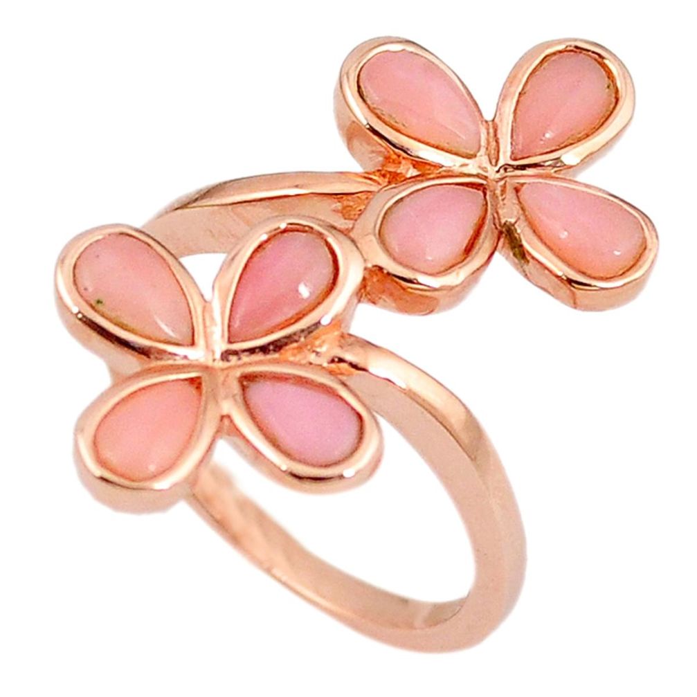 925 sterling silver natural pink opal 14k rose gold ring jewelry size 7.5 a59129
