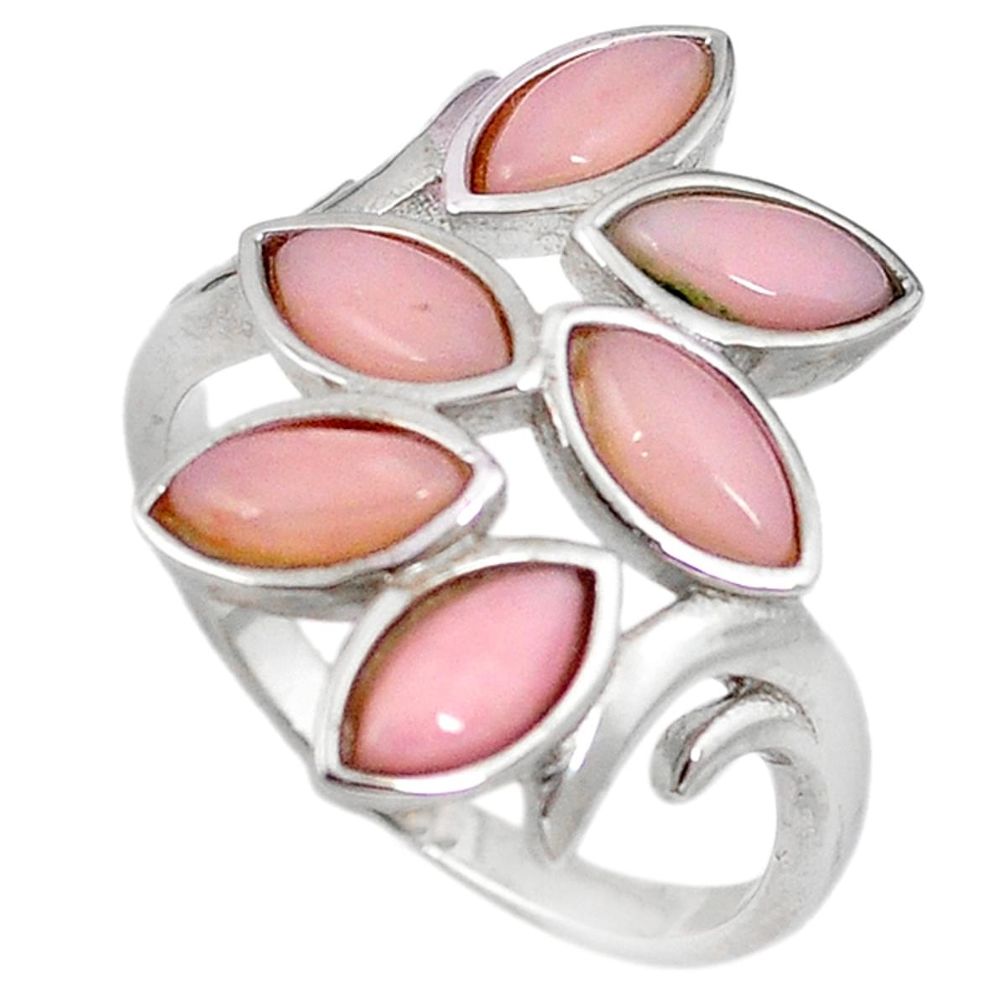 Natural pink opal marquise 925 sterling silver ring jewelry size 9 a59136