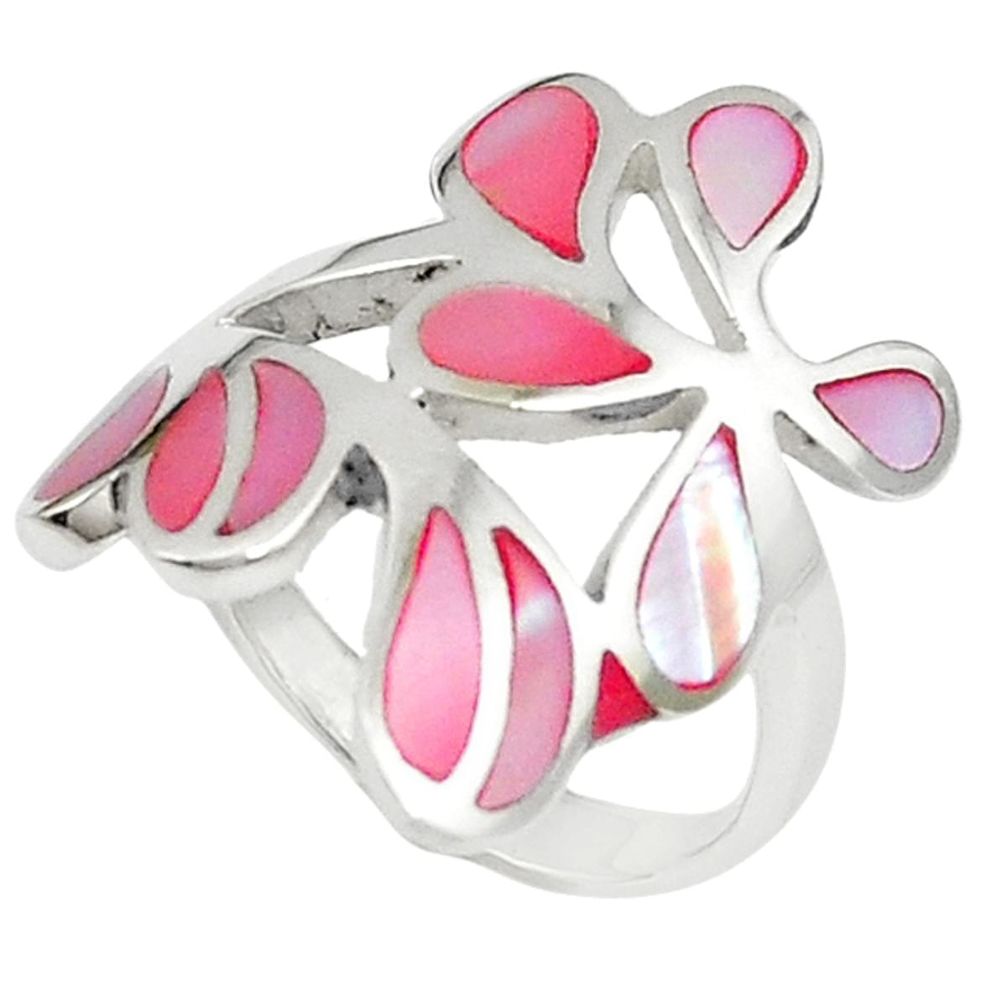 Pink pearl enamel 925 sterling silver ring jewelry size 7 a59462