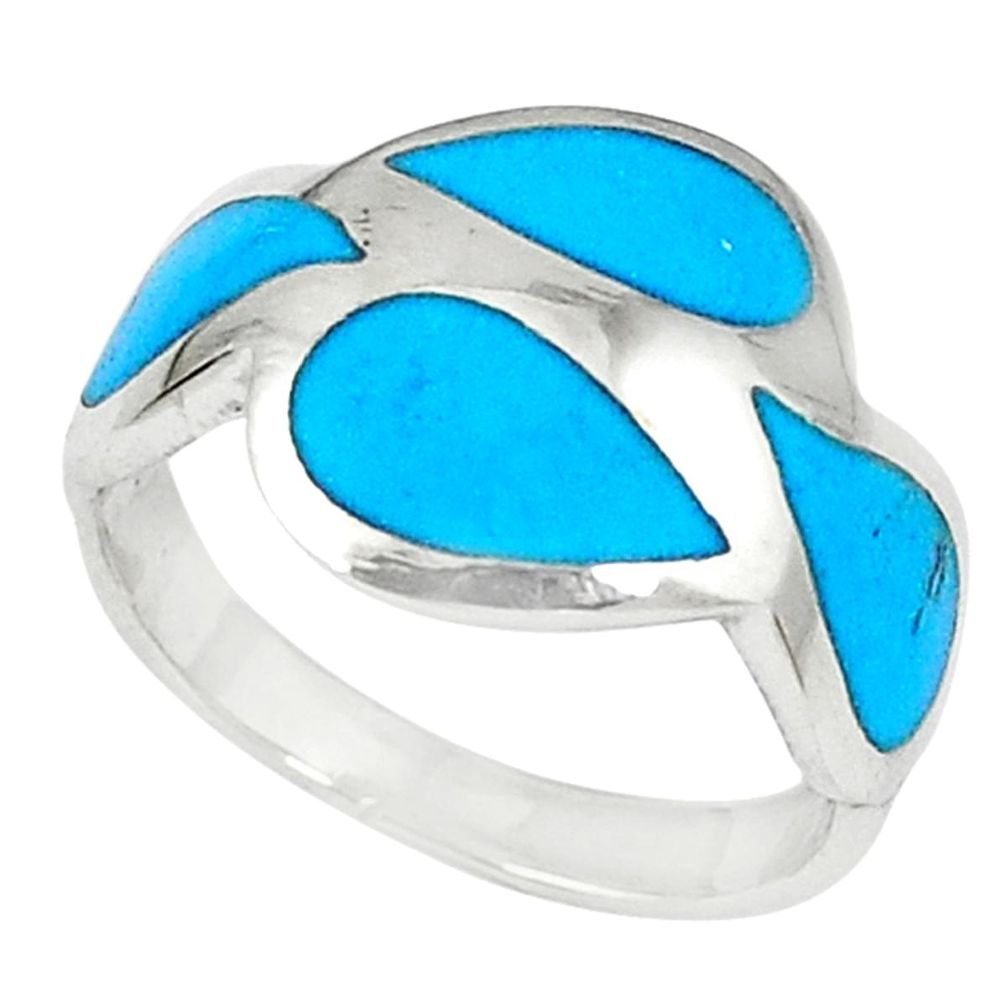 Fine blue turquoise enamel 925 sterling silver ring jewelry size 8 a59511