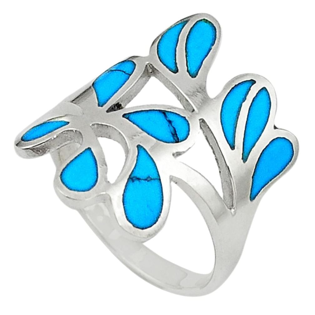 Fine blue turquoise enamel 925 sterling silver ring jewelry size 9 a59512