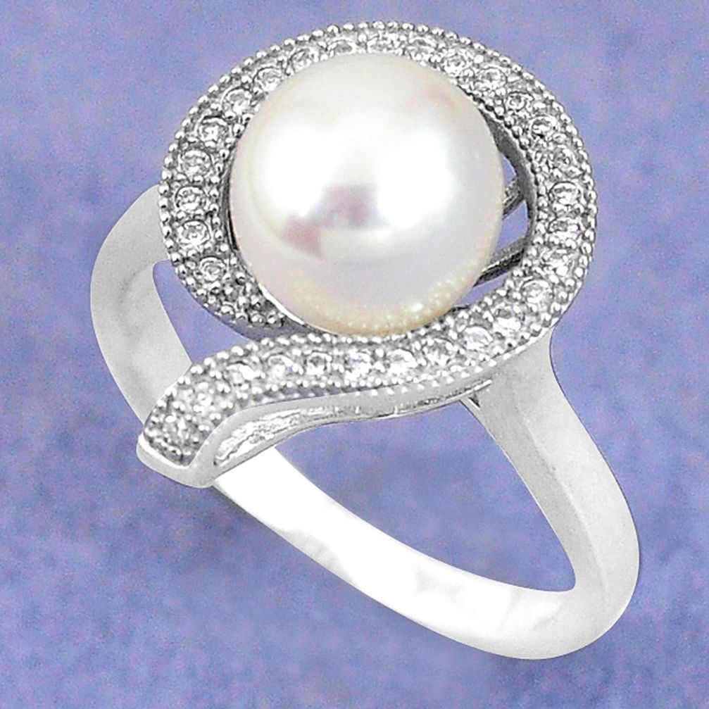 Natural white pearl topaz 925 sterling silver ring jewelry size 7.5 a59595