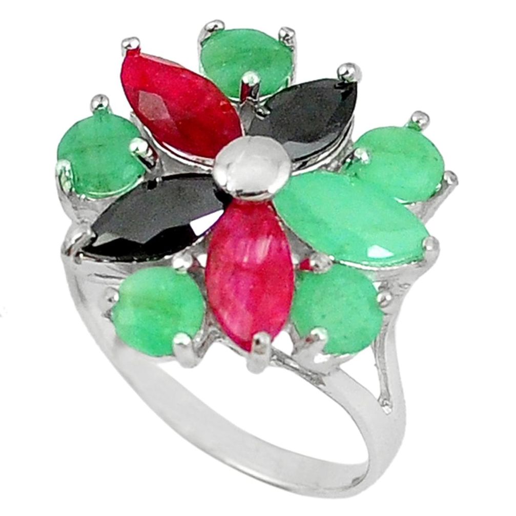 925 sterling silver natural red ruby emerald sapphire ring jewelry size 8 a59876