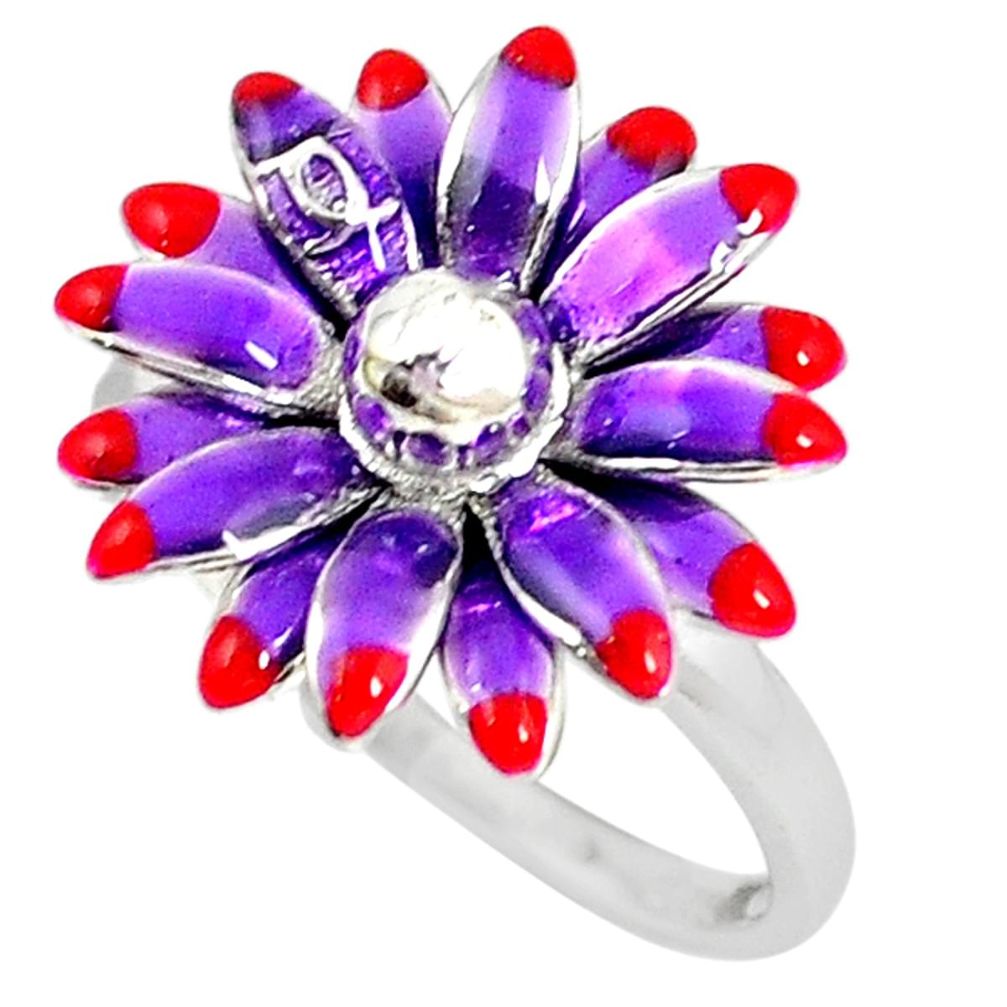 Multi color enamel 925 sterling silver flower ring jewelry size 9 a59915