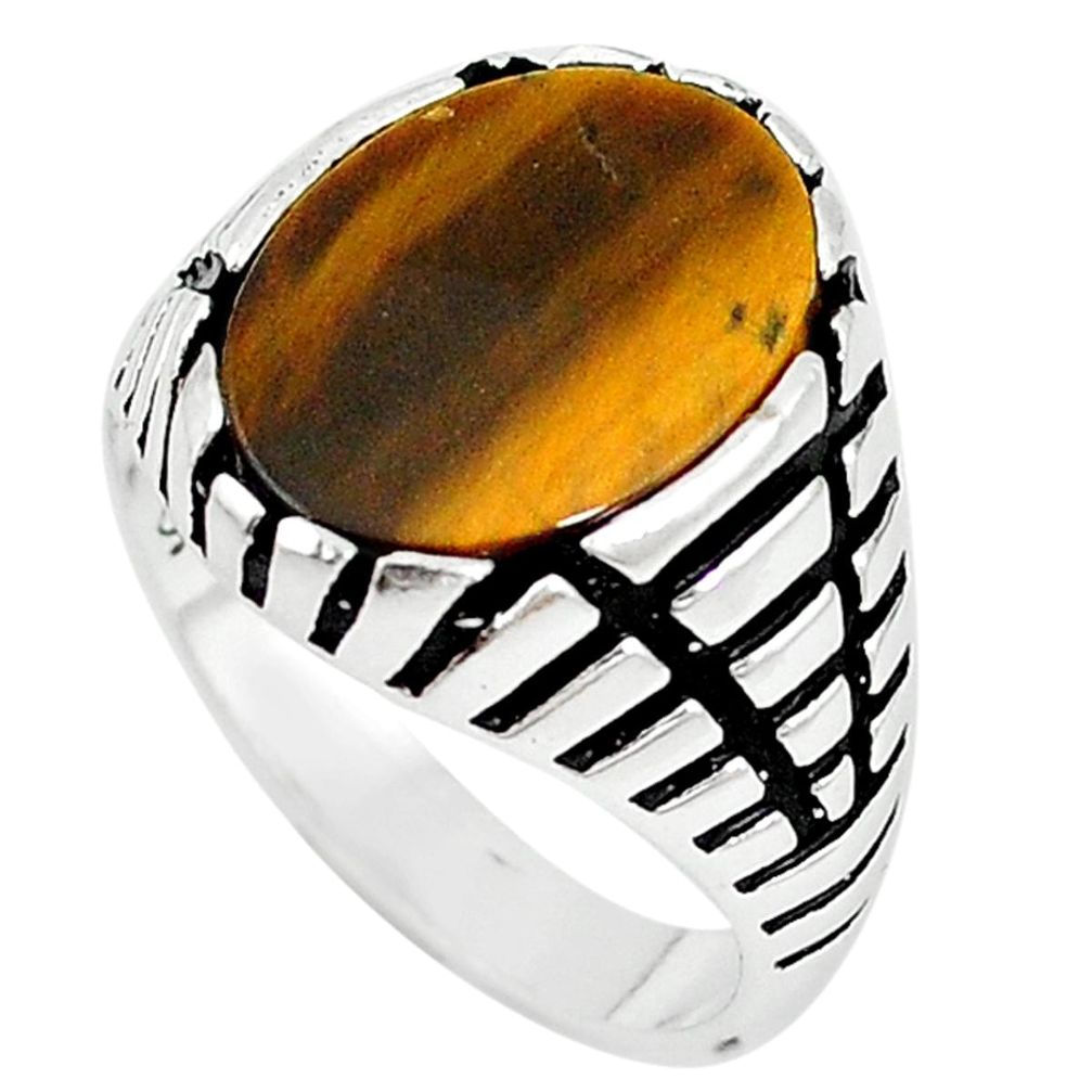 Natural brown tiger's eye 925 sterling silver mens ring size 8.5 a60033