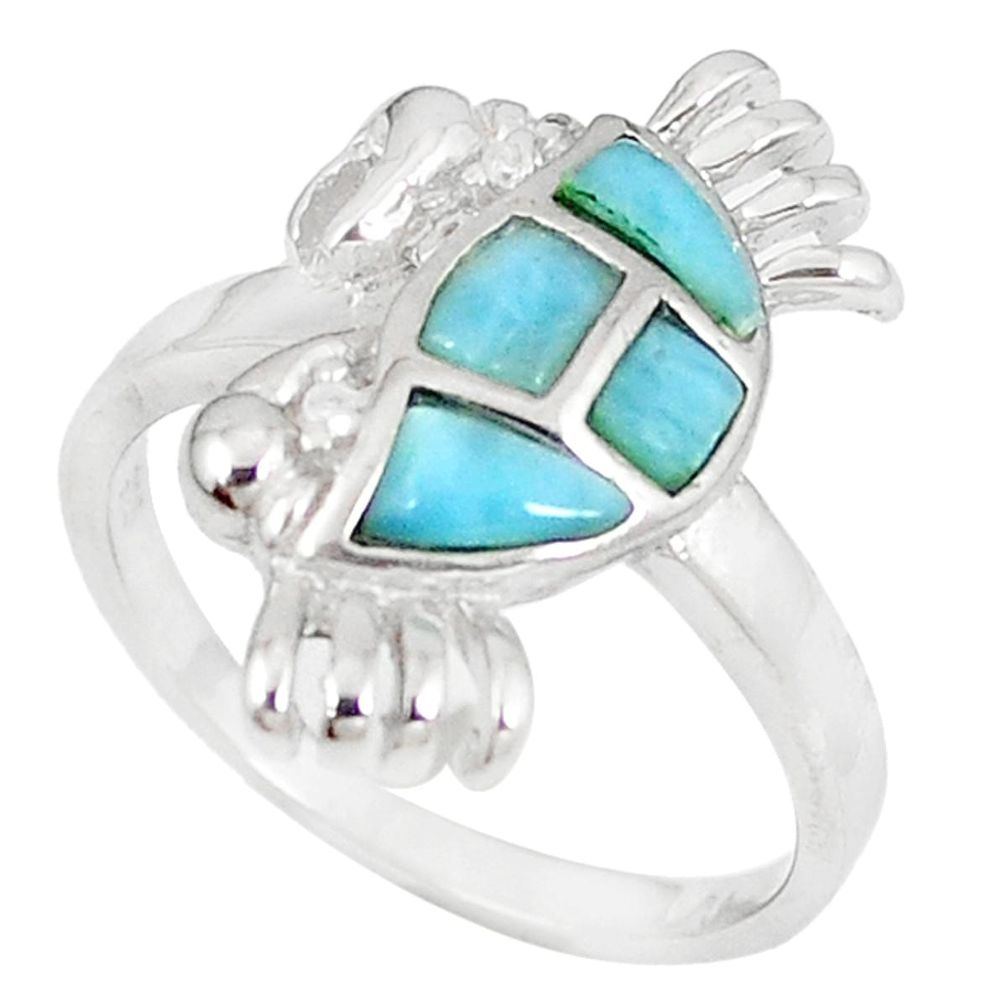 925 sterling silver natural blue larimar topaz crab ring jewelry size 8.5 a60687