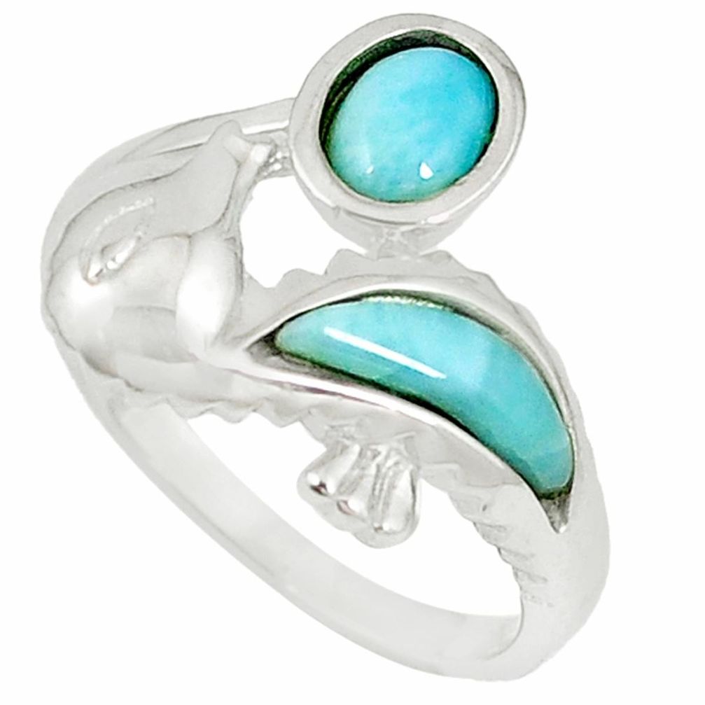 Natural blue larimar 925 sterling silver seahorse ring jewelry size 8.5 a60705