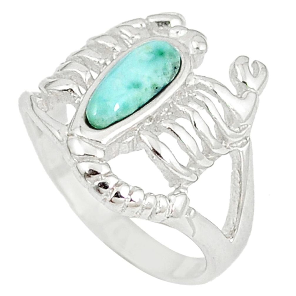 925 silver natural blue larimar scorpion charm ring jewelry size 6.5 a60706