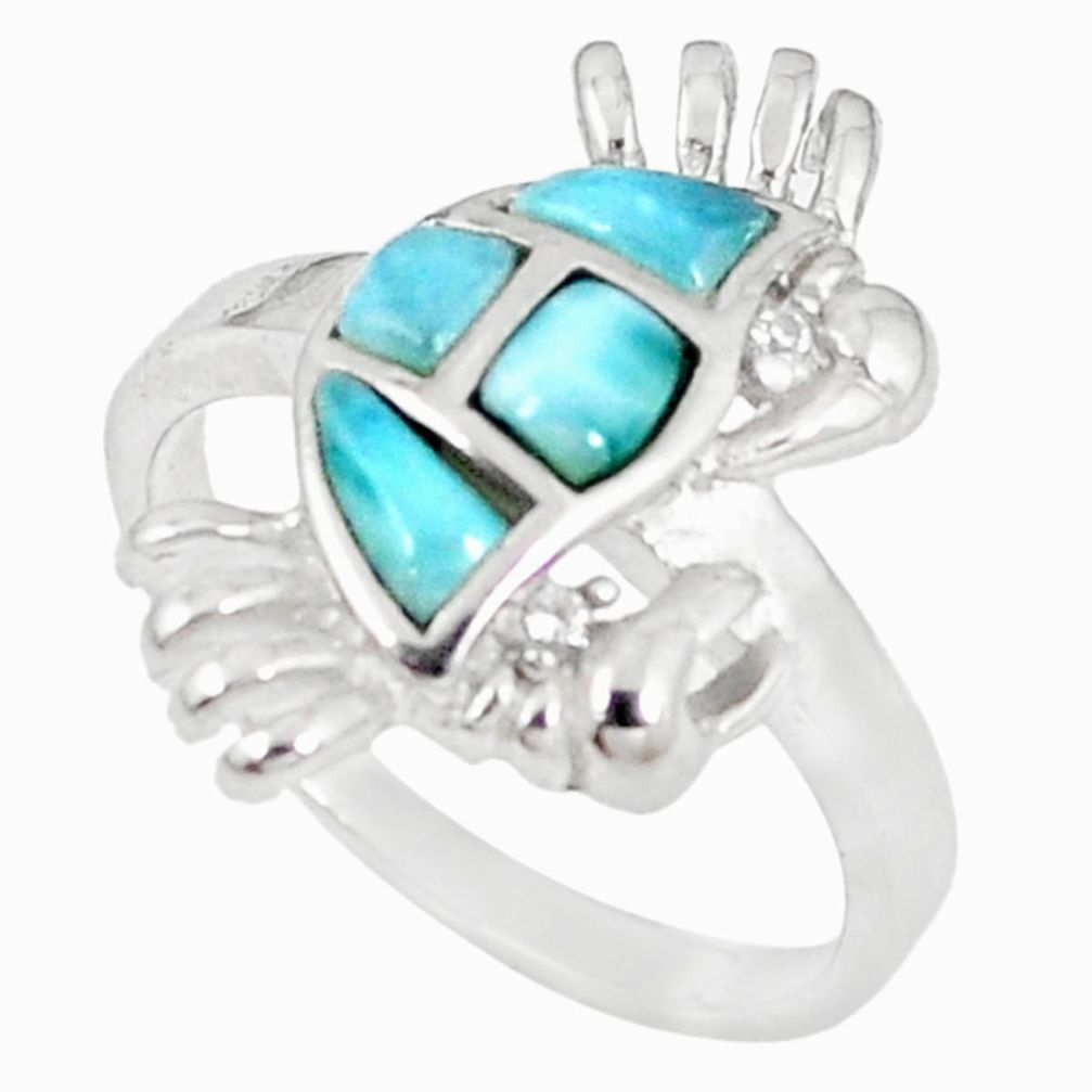 925 sterling silver natural blue larimar topaz crab ring jewelry size 8.5 a60718
