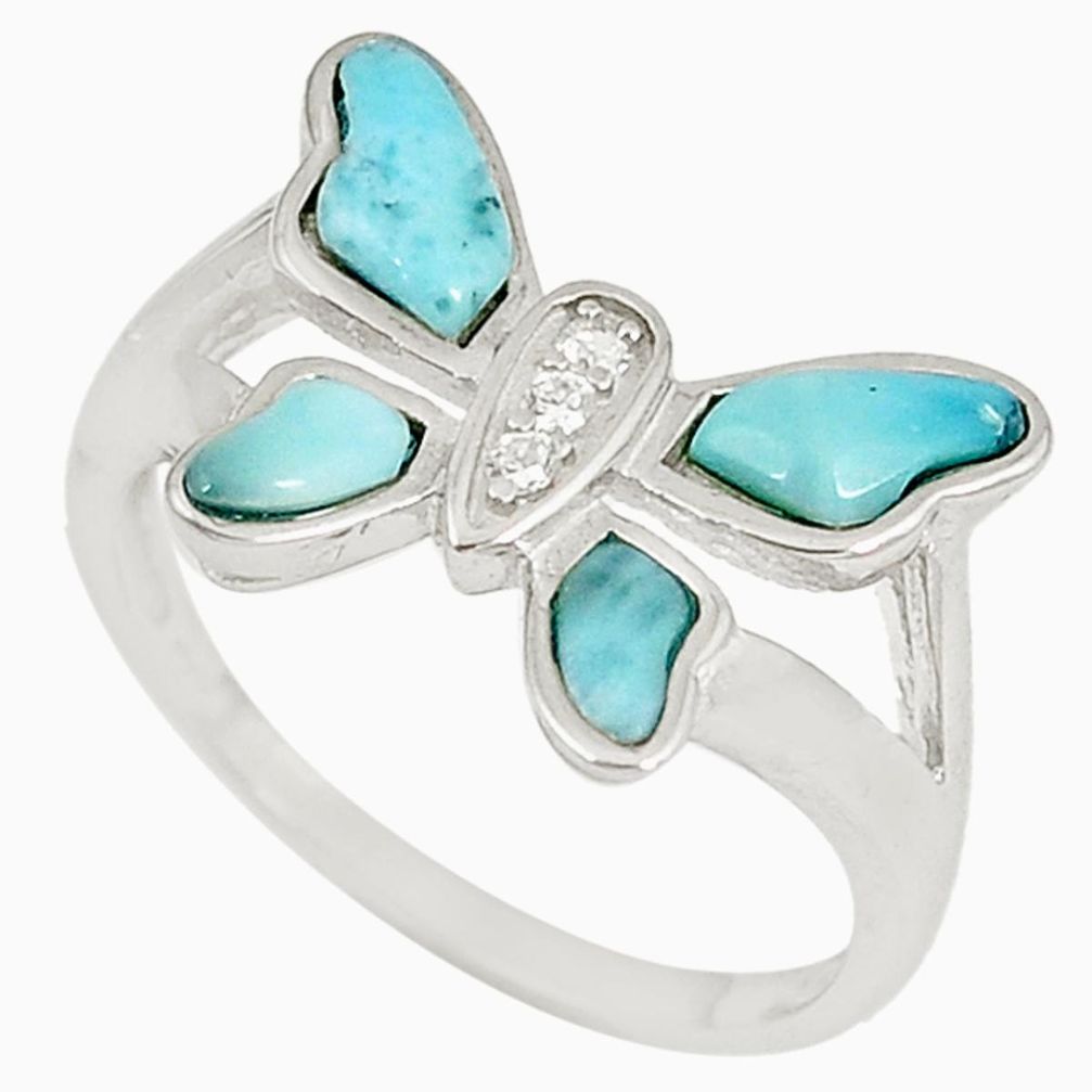 Natural blue larimar topaz 925 silver butterfly ring jewelry size 9.5 a60732