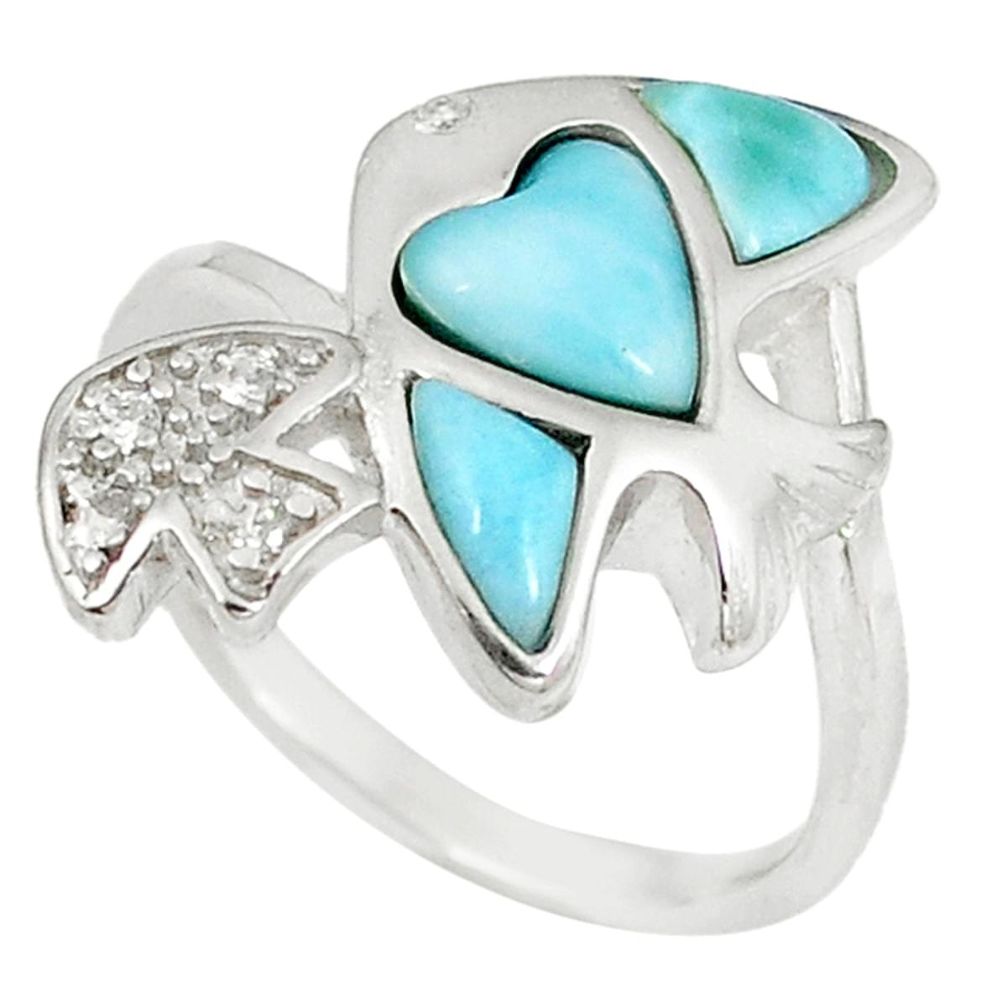 925 sterling silver natural blue larimar topaz fish ring jewelry size 8.5 a60735