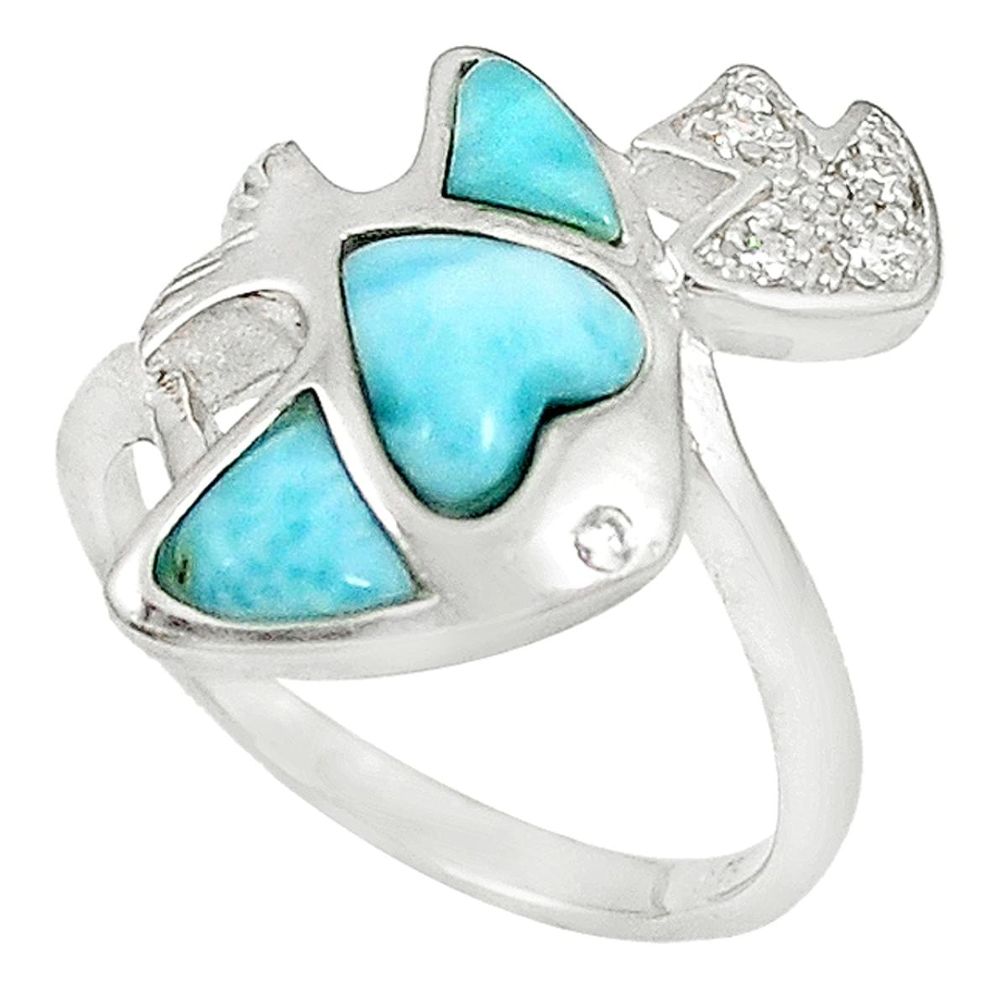 Natural blue larimar topaz 925 sterling silver heart ring size 8.5 a60757