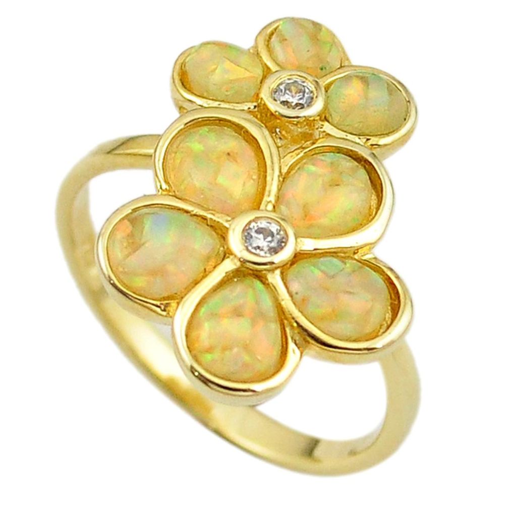 Natural white australian opal (lab) 925 silver 14k gold ring size 8.5 a61100