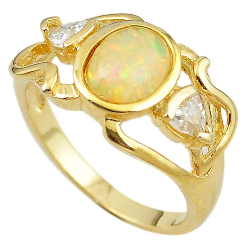 925 sterling silver natural white australian opal (lab) gold ring size 9 a61129