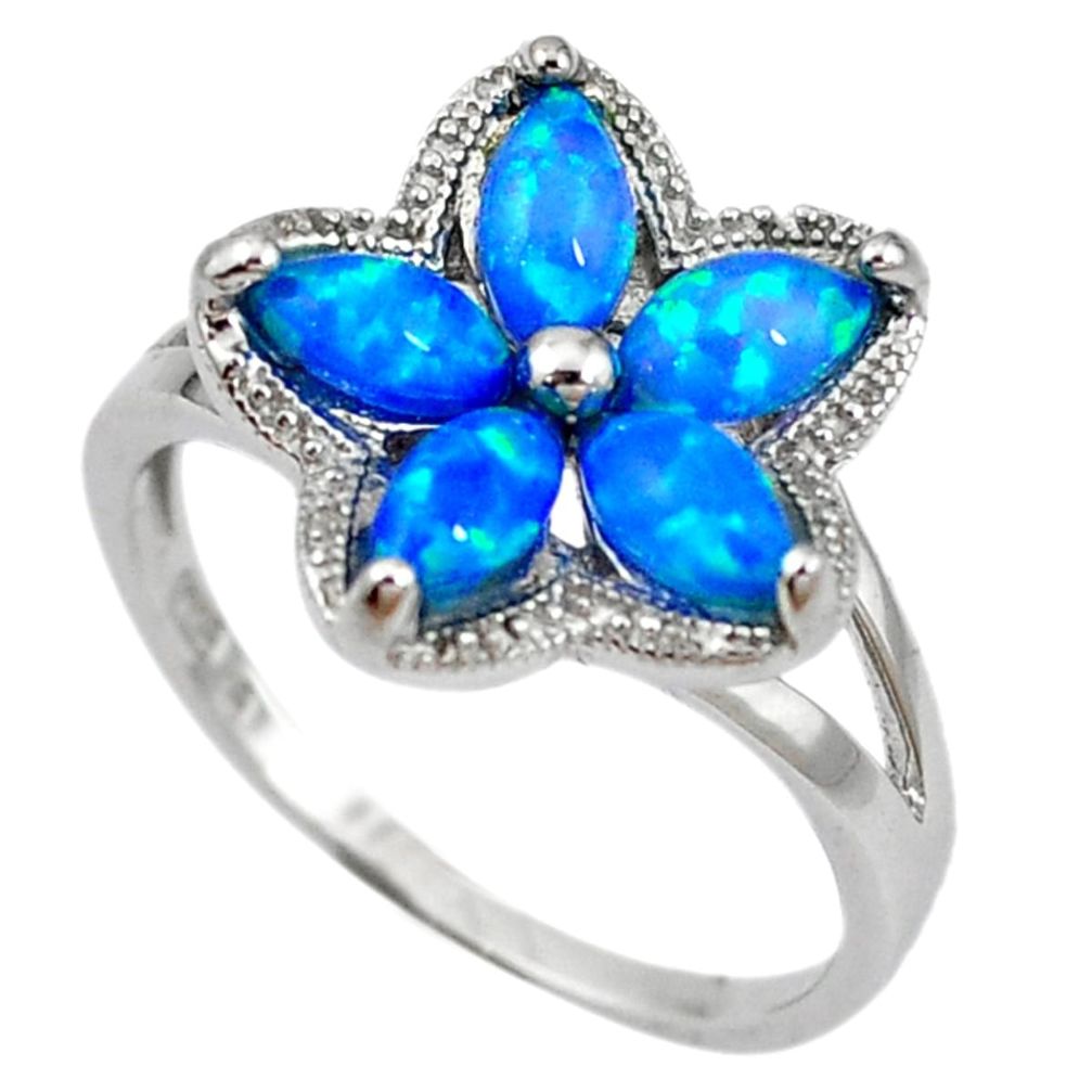 Natural blue australian opal (lab) 925 sterling silver ring size 8.5 a61443