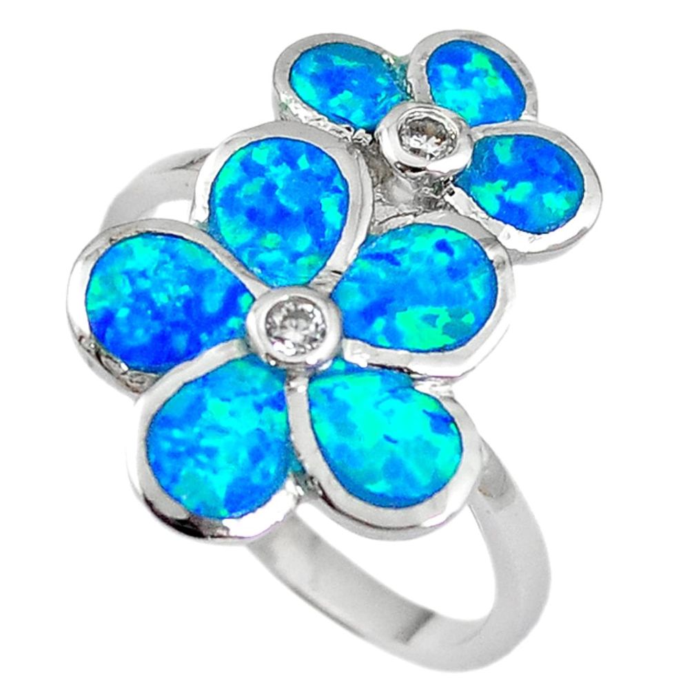 Natural blue australian opal (lab) topaz 925 silver ring jewelry size 7.5 a61447
