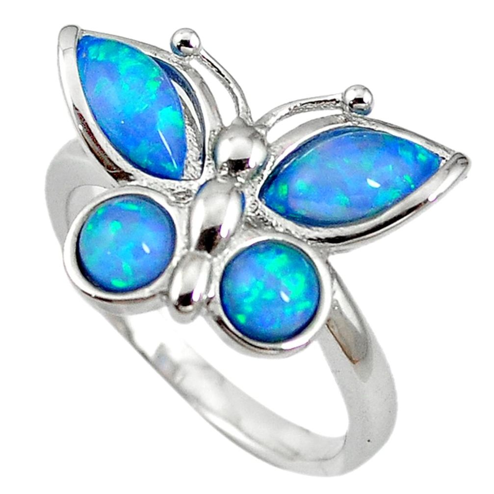 925 silver natural blue australian opal (lab) butterfly ring size 8 a61464
