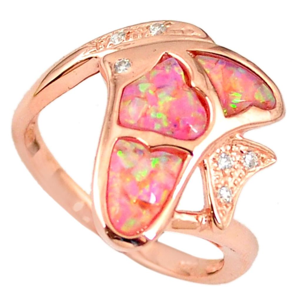2.51cts pink australian opal (lab) 925 silver 14k rose gold ring size 9.5 a61802