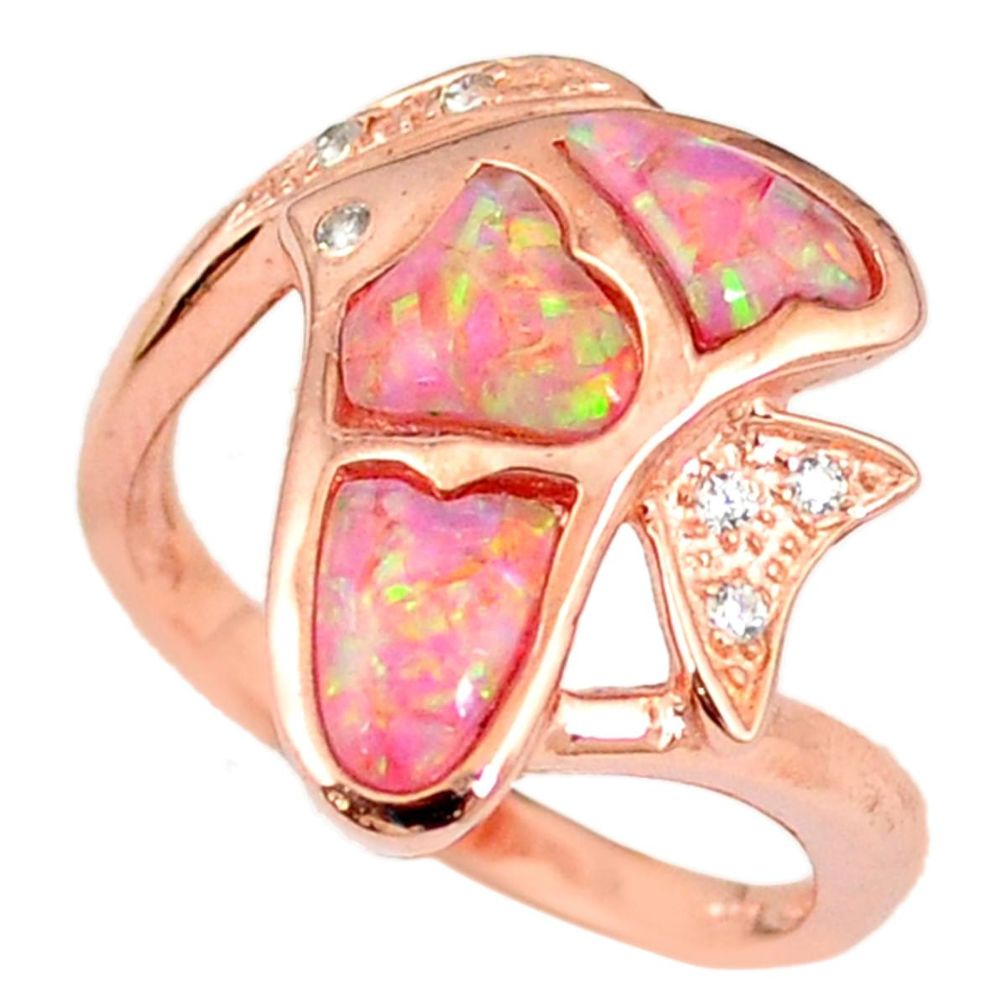 2.51cts pink australian opal (lab) topaz 925 silver 14k gold ring size 8 a61808