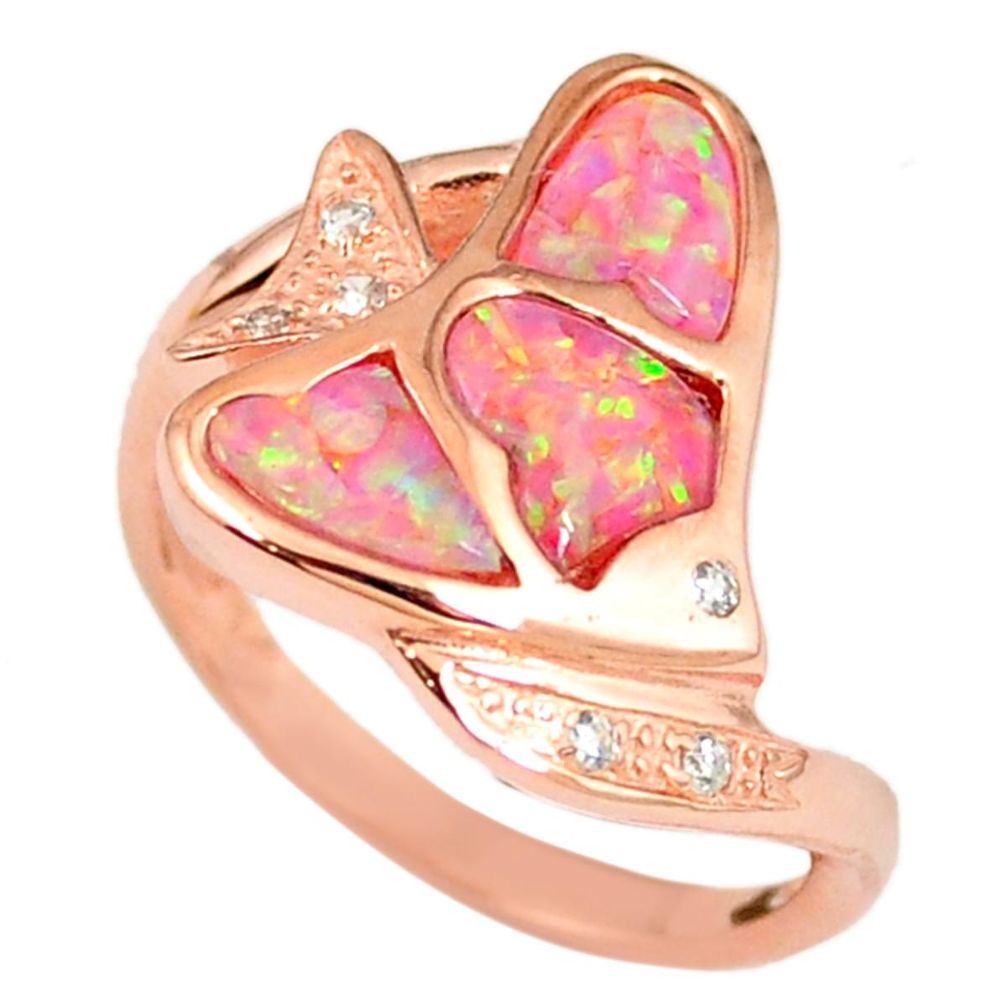 2.51cts pink australian opal (lab) 925 silver 14k rose gold ring size 8.5 a61810