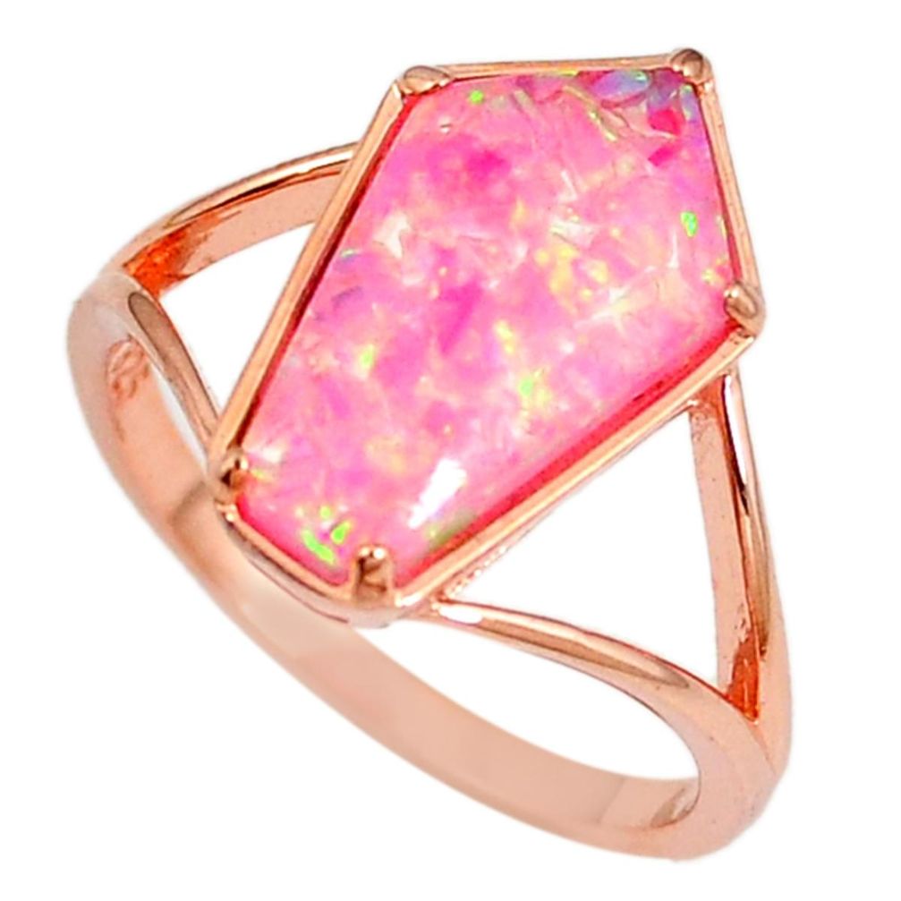 3.44cts pink australian opal (lab) 925 silver 14k rose gold ring size 8 a61853