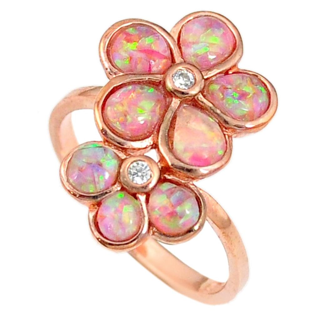 2.12cts pink australian opal (lab) 925 silver 14k rose gold ring size 8.5 a61905