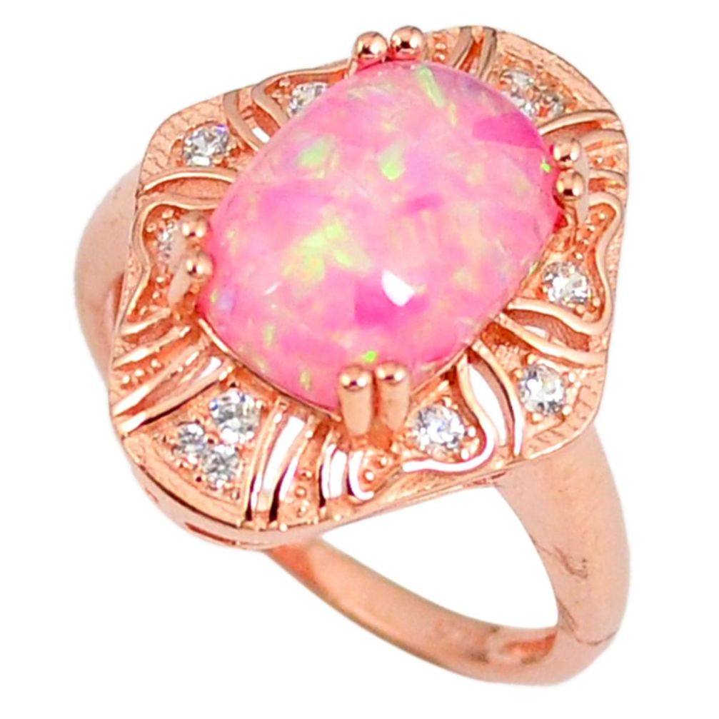 3.32cts pink australian opal (lab) 925 silver 14k rose gold ring size 7.5 a61957