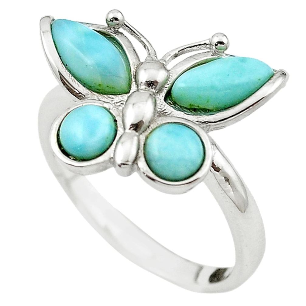 925 sterling silver natural blue larimar butterfly ring jewelry size 9 a63137