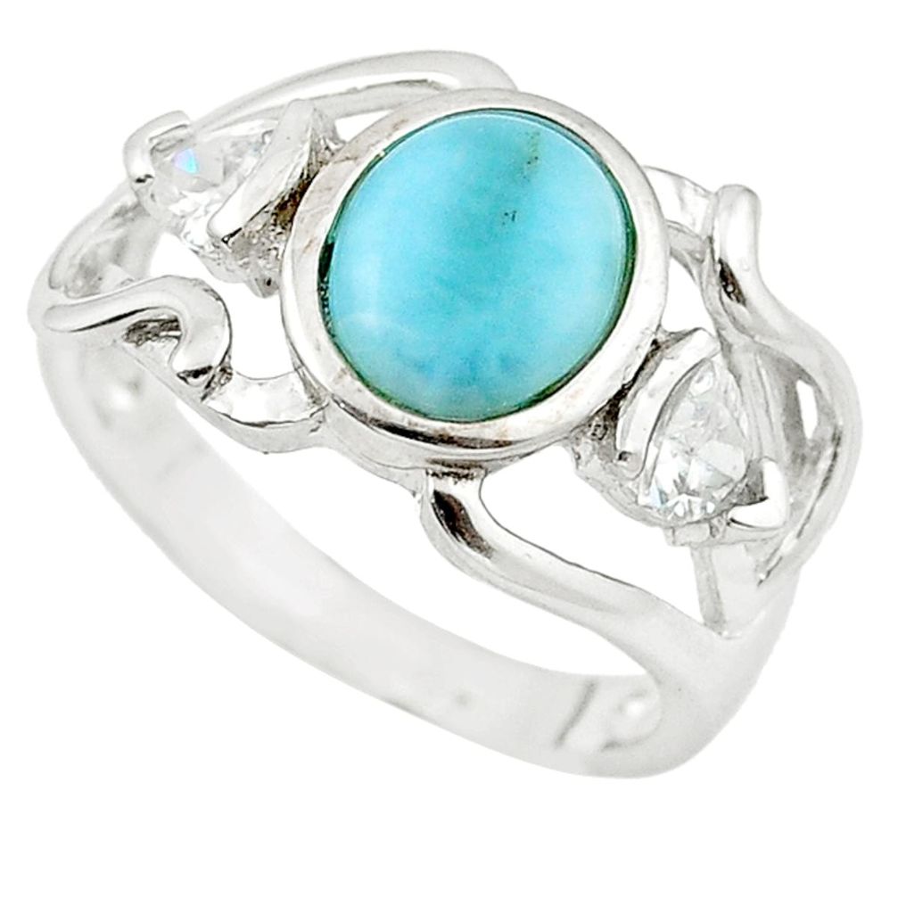 925 sterling silver natural blue larimar white topaz ring size 7.5 a63140