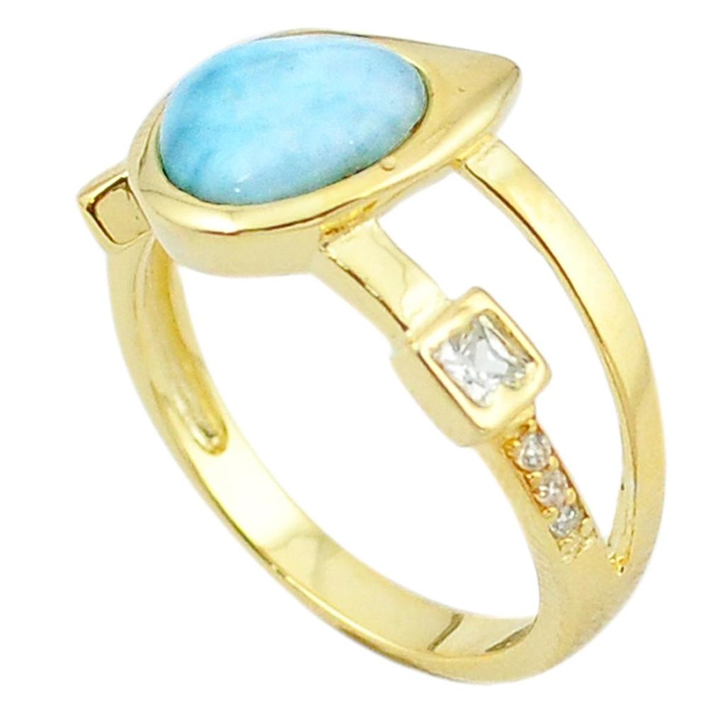 925 sterling silver natural blue larimar topaz 14k gold ring size 8 a63200