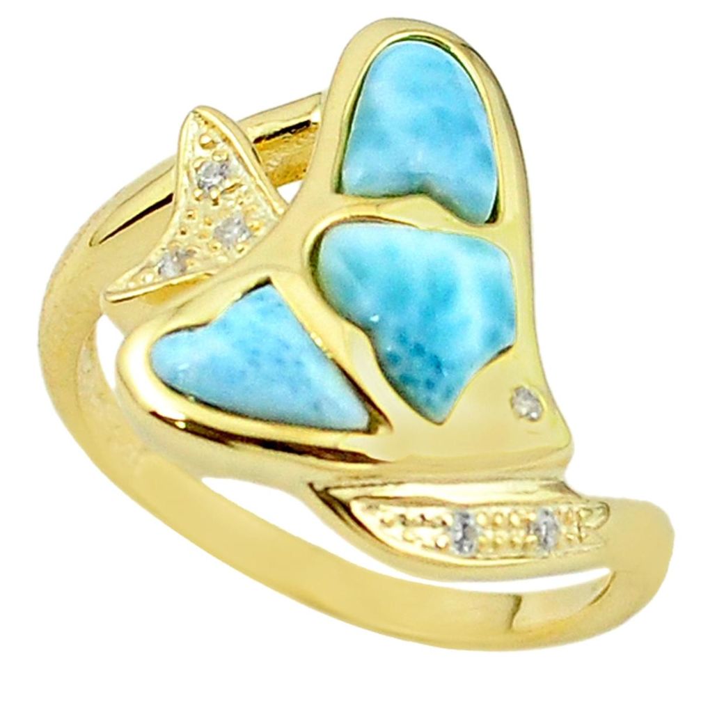 Natural blue larimar topaz 925 silver 14k gold ring jewelry size 9.5 a63307