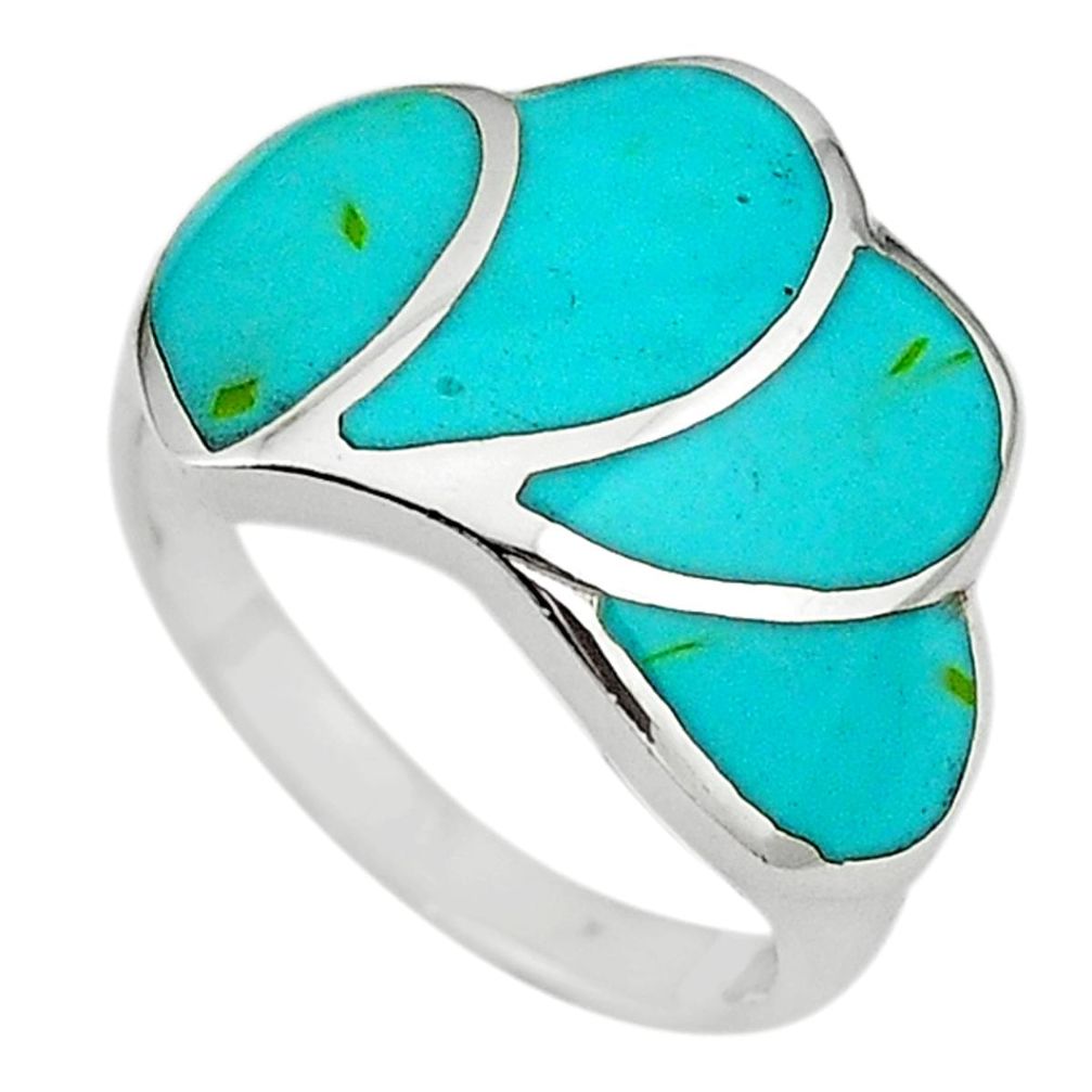 925 sterling silver fine green turquoise enamel ring size 6.5 a64337