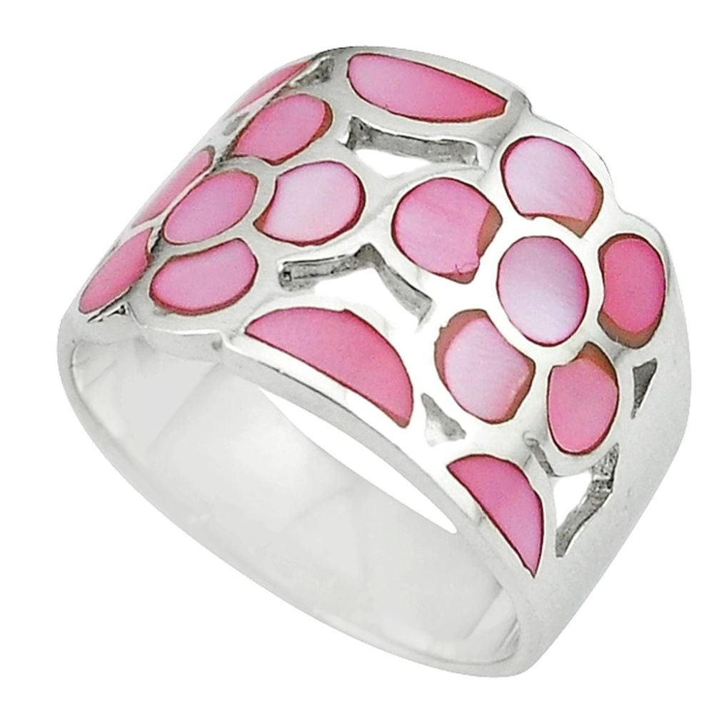 Pink pearl enamel 925 sterling silver ring jewelry size 8 a64378