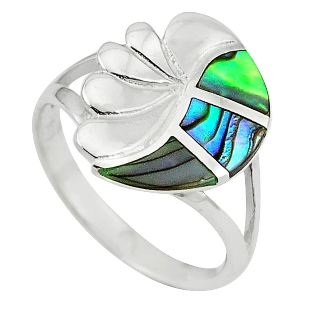 925 silver green abalone paua seashell enamel ring jewelry size 7 a64384