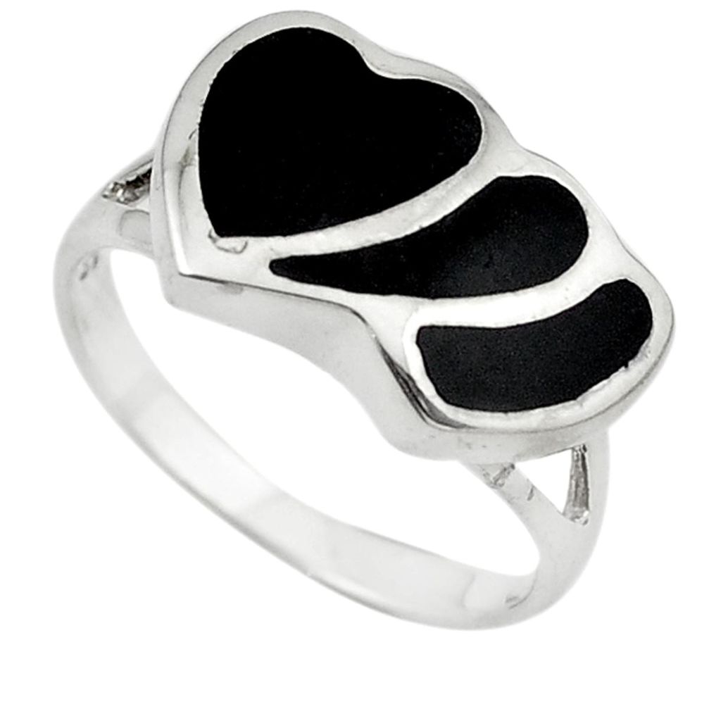 Black onyx enamel 925 sterling silver heart ring jewelry size 7.5 a64406