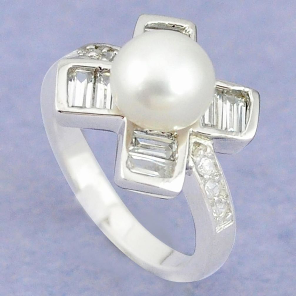 Natural white pearl topaz 925 sterling silver ring jewelry size 7 a64716