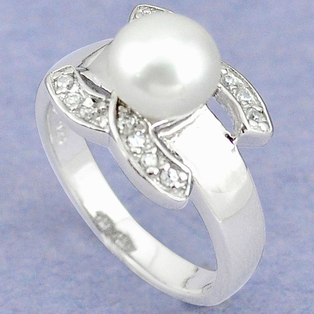 925 sterling silver natural white pearl topaz ring jewelry size 8.5 a64730