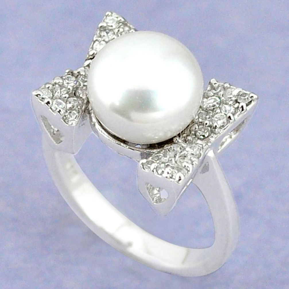 Natural white pearl topaz 925 sterling silver ring jewelry size 7.5 a64756