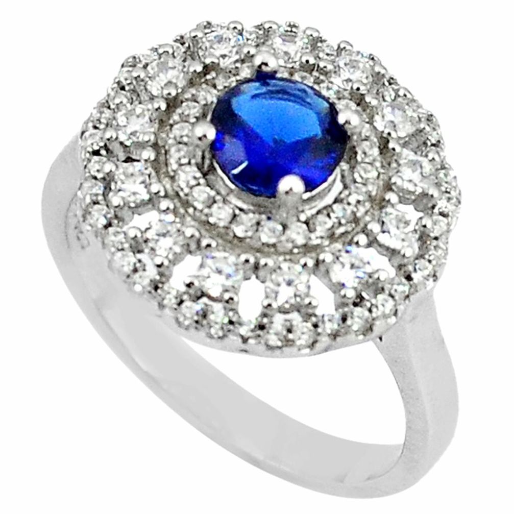 Blue sapphire quartz round topaz 925 sterling silver ring size 9 a65208