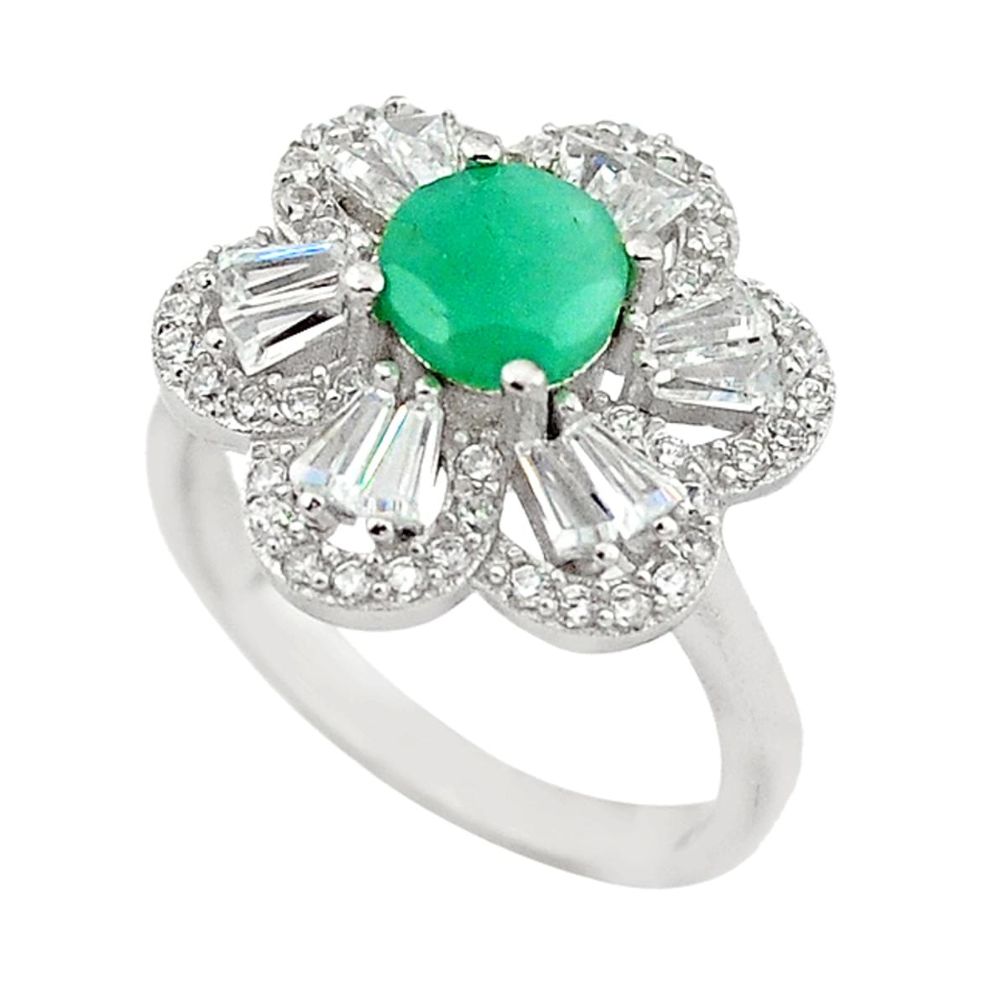 Natural green emerald round topaz 925 sterling silver ring size 7 a65693