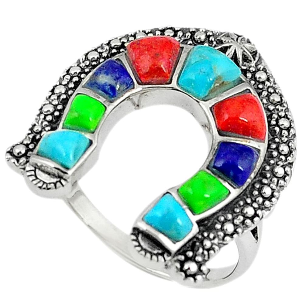 925 silver southwestern multi color copper turquoise ring size 9.5 a65948