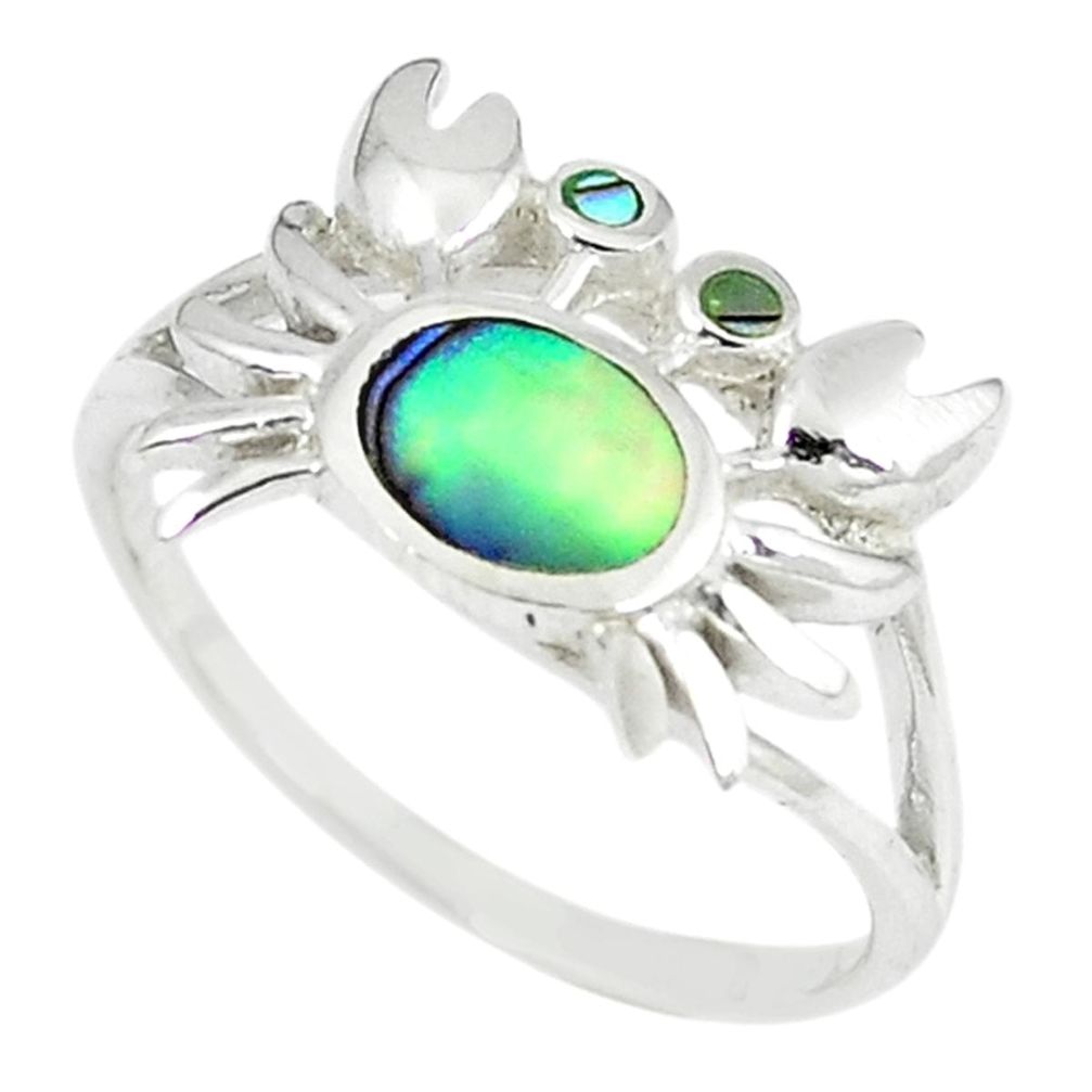 Green abalone paua seashell 925 silver crab ring jewelry size 7 a66702
