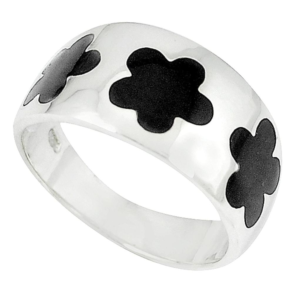 Black onyx enamel 925 sterling silver ring jewelry size 7 a66710
