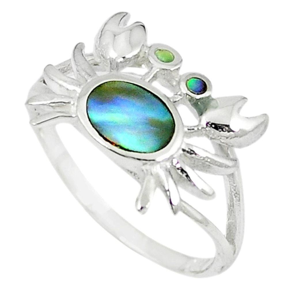Green abalone paua seashell 925 sterling silver crab ring size 6 a66719