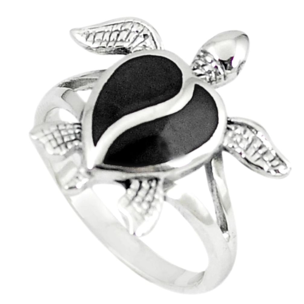 925 sterling silver black onyx enamel tortoise ring jewelry size 5 a66745