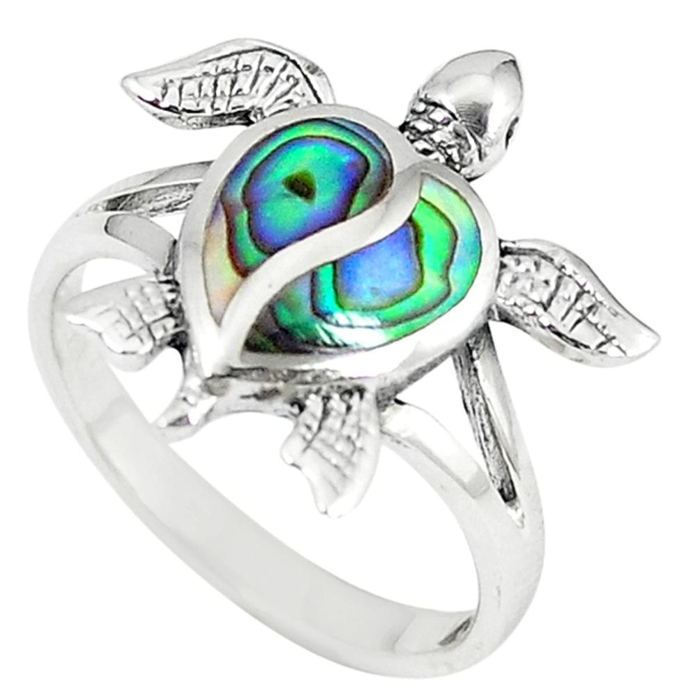 Green abalone paua seashell 925 silver tortoise ring jewelry size 7 a66748