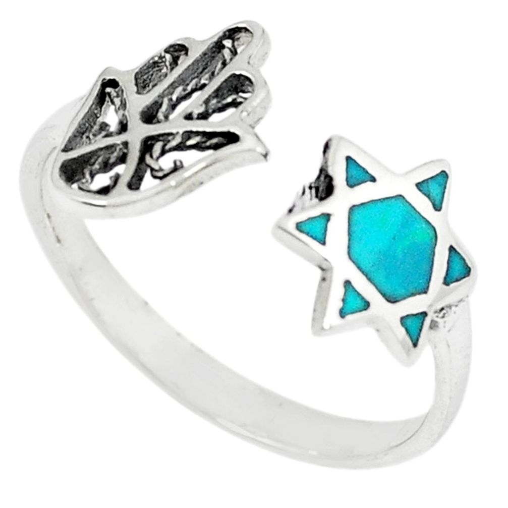 Green turquoise tibetan 925 silver adjustable ring jewelry size 9.5 a66983