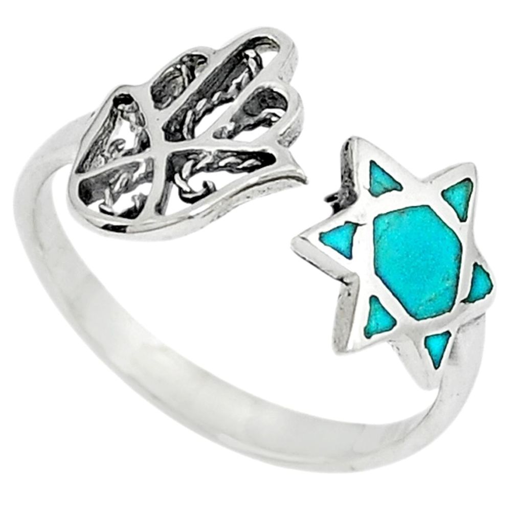 Green turquoise tibetan 925 silver adjustable ring size 7 a66997