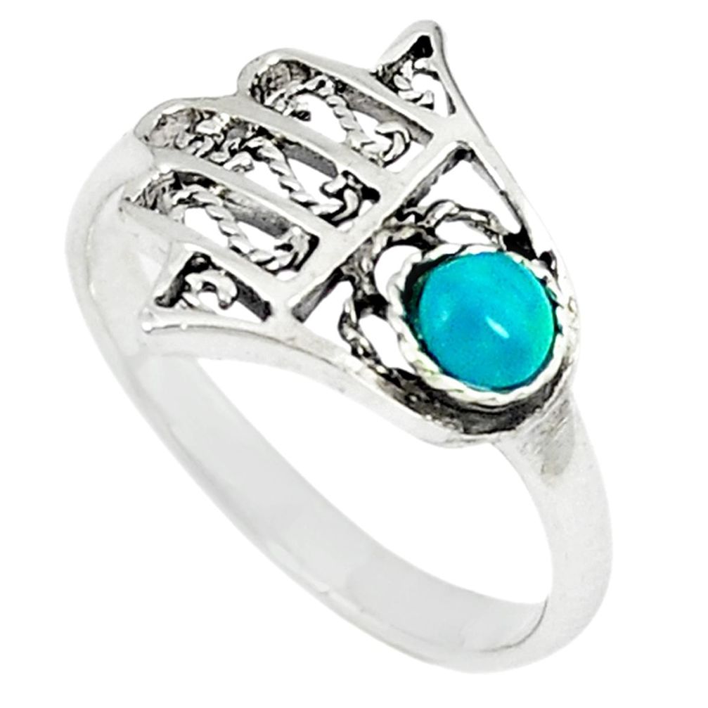 Natural green turquoise tibetan 925 silver hand of god hamsa ring size 6 a67006