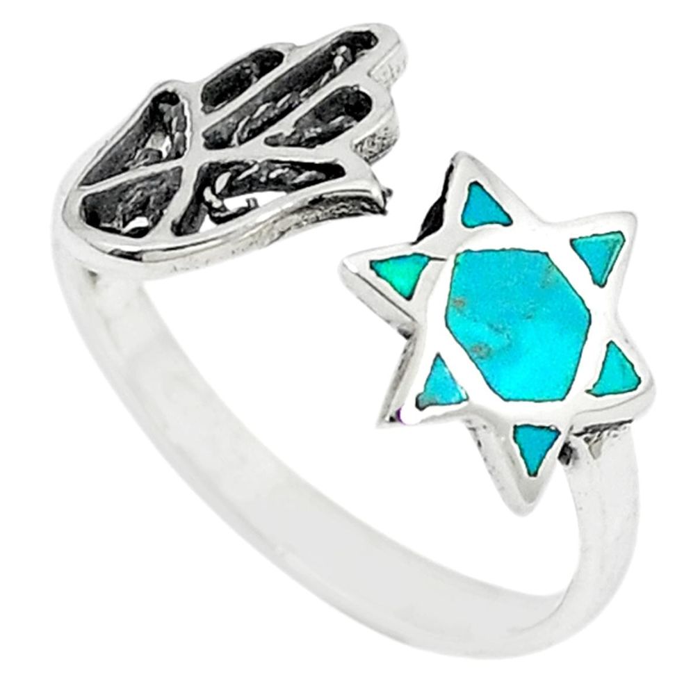 Green turquoise tibetan 925 silver adjustable ring size 7.5 a67033